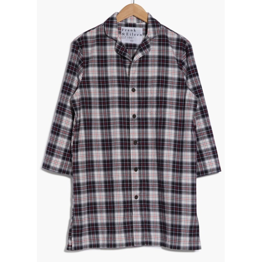 Frank & Eileen White Black Plaid Long Sleeve Button Nightshirt Cotton XS/S NEW